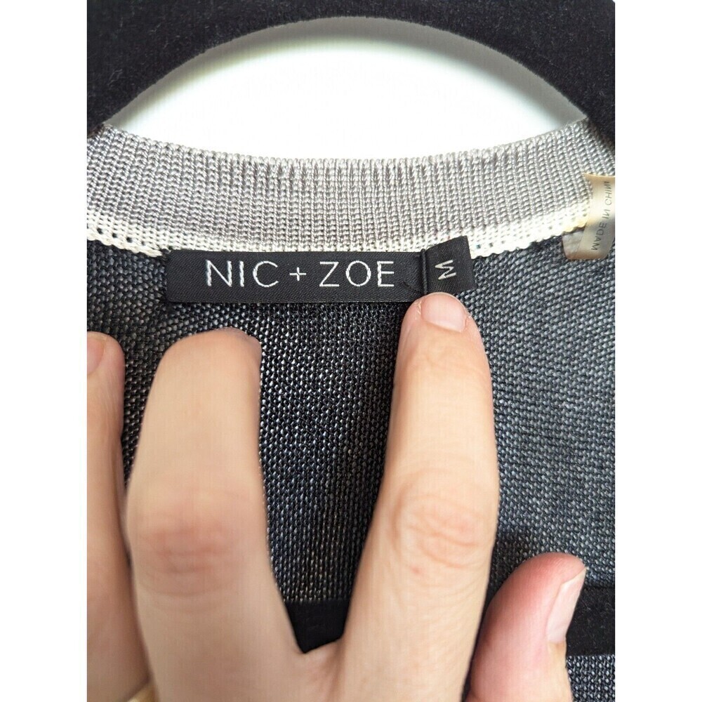 Nic+Zoe Women Longline Cardigan Size M Black Viscose Lightweight Sweater Teacher - Picture 7 of 10